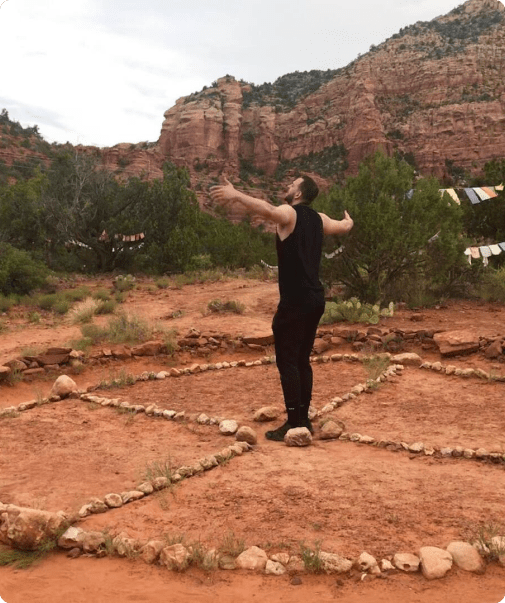 A man standing in the middle of a circle.